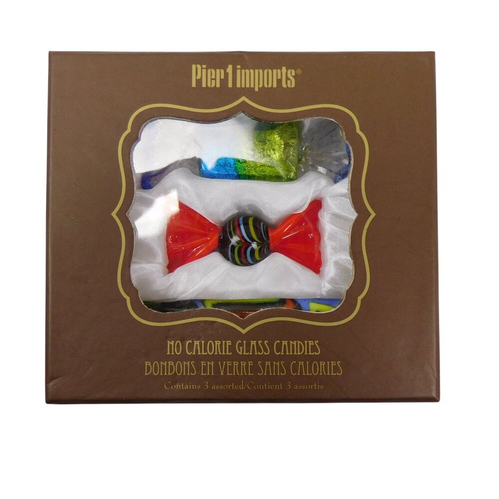 Pier 1 Imports Three Assorted Art Glass Wrapped Candy Ornaments Home Decor - Picture 7 of 8